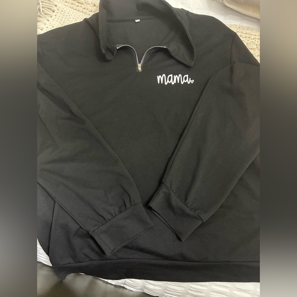 Black 'mama' Half-Zip Pullover